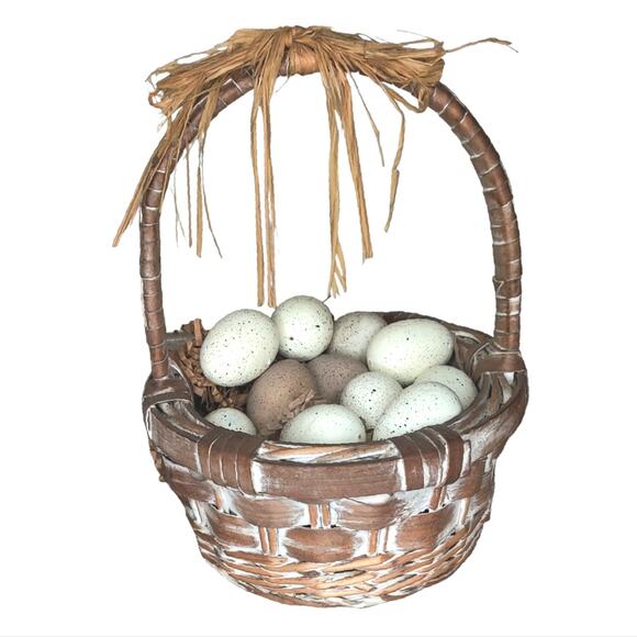 Large Wicker Rattan Neutral Tan Farmhouse Easter Egg Basket - Picture 2 of 12